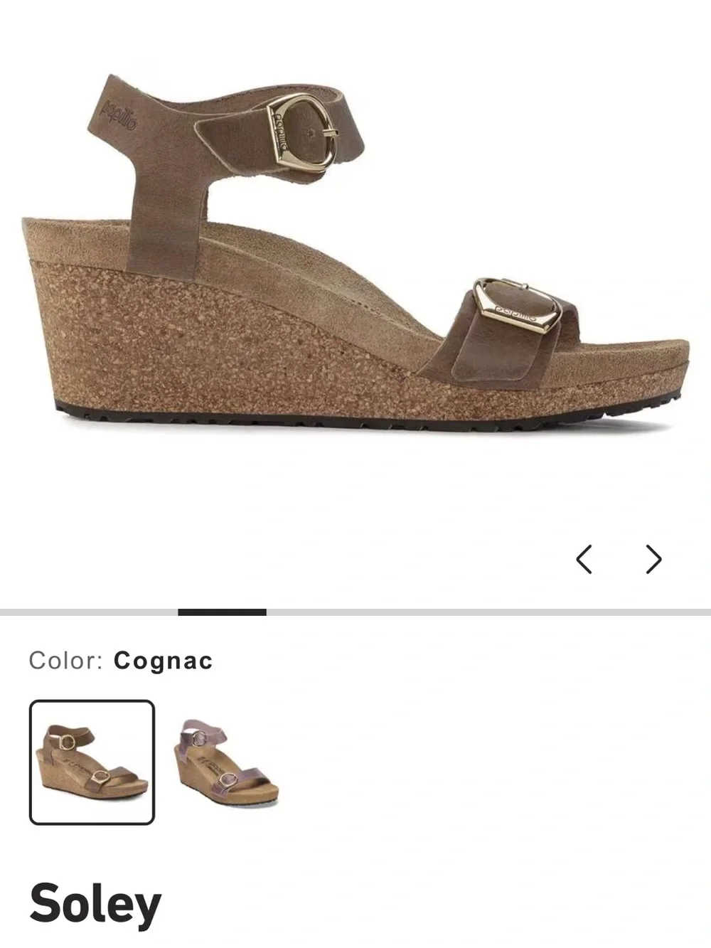 NWT Birkenstock Soley Wedge Sandal in Cognac Brown with Gold Buckles